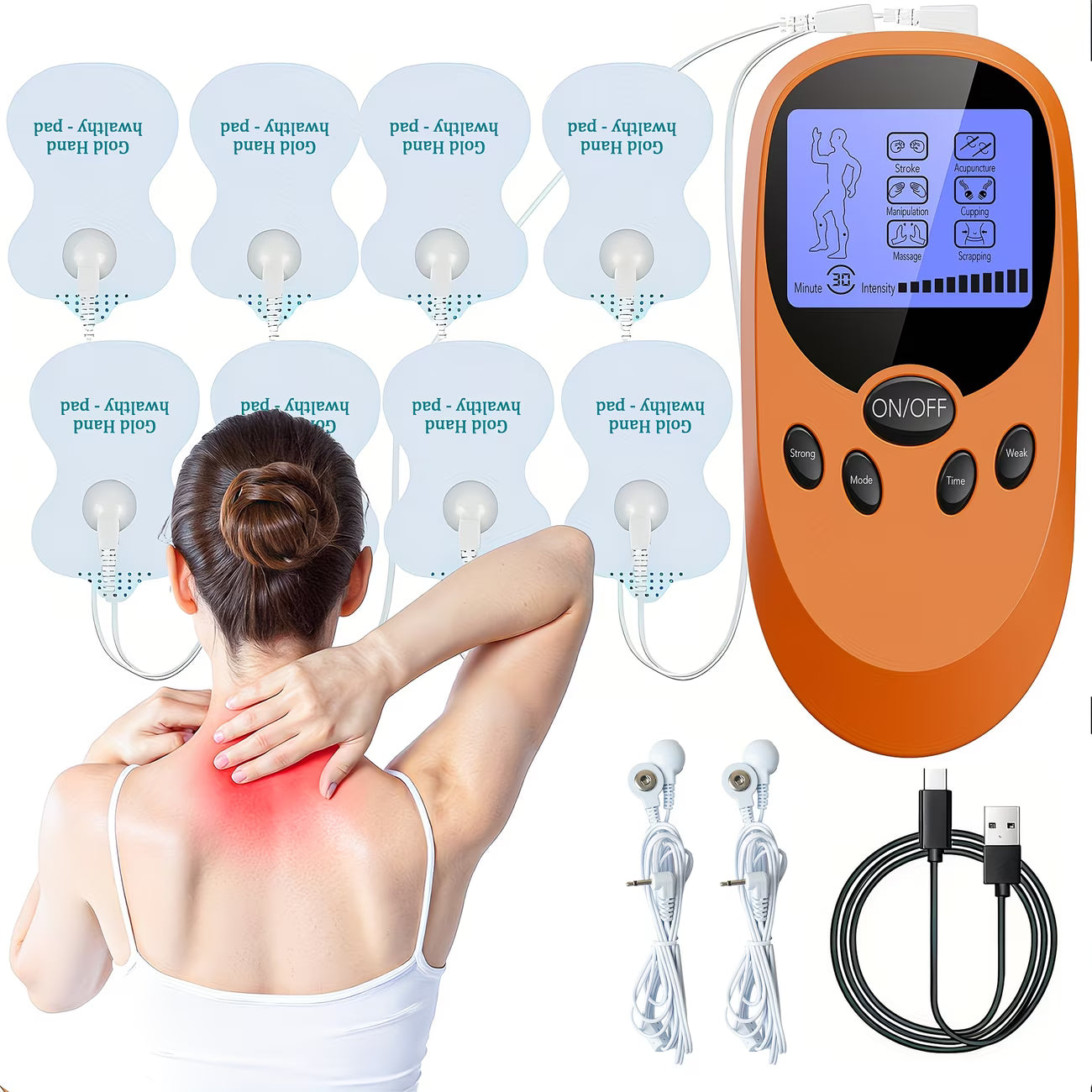 TENS + EMS Dual Channel Muscle Relief Pulse Massager Featuring 8 Electrodes for Alleviating Pain in The Shoulders, Back, And Knees, Aiding in Muscle Recovery from Injuries, Designed for Portability, And an Ideal Gift for Loved Ones!