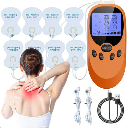 TENS + EMS Dual Channel Muscle Relief Pulse Massager Featuring 8 Electrodes for Alleviating Pain in The Shoulders, Back, And Knees, Aiding in Muscle Recovery from Injuries, Designed for Portability, And an Ideal Gift for Loved Ones!