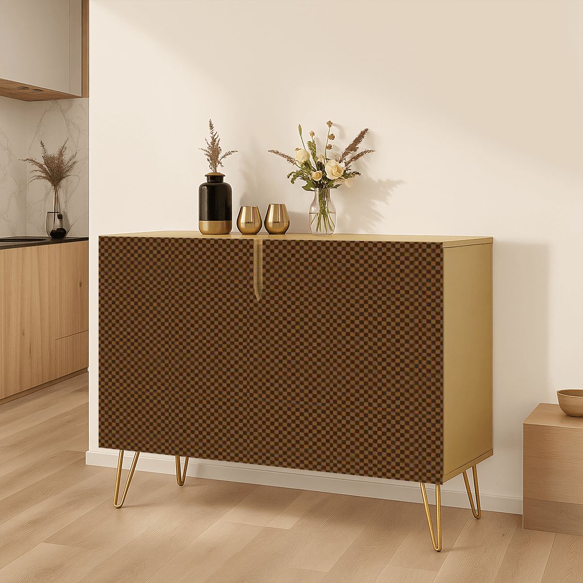 Exclusive Checker Design Wooden Storage Cabinet