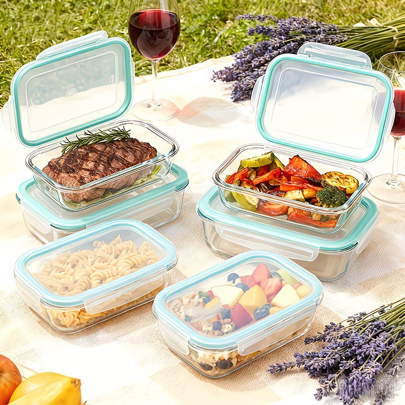 16pcs Airtight Glass Food Storage Containers, Outdoor Picnic, Lunch Box, Microwave, Oven - Perfect for Salads, Fruits, Vegetables And Sandwiches, Airtight Storage, Food Storage Containers (8 Lids + 8 Containers), Comes with Cleaning Pads