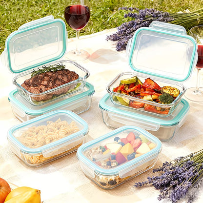 16pcs Airtight Glass Food Storage Containers, Outdoor Picnic, Lunch Box, Microwave, Oven - Perfect for Salads, Fruits, Vegetables And Sandwiches, Airtight Storage, Food Storage Containers (8 Lids + 8 Containers), Comes with Cleaning Pads