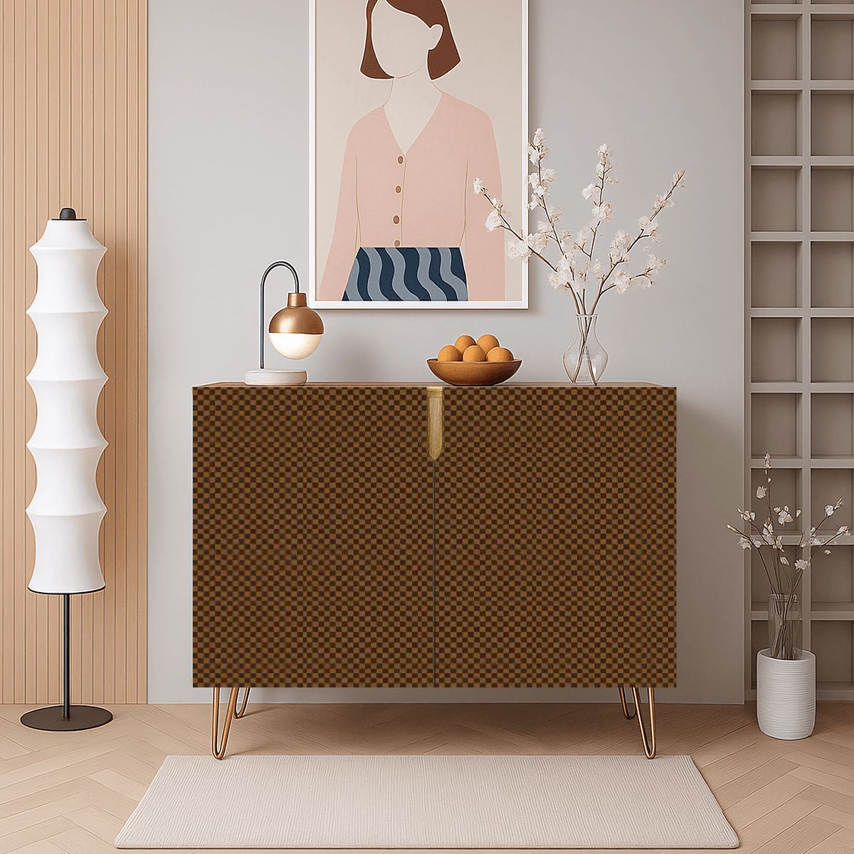 Exclusive Checker Design Wooden Storage Cabinet