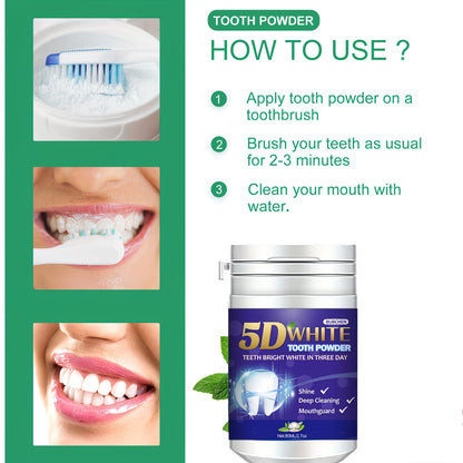 5D Teeth Whitening Powder, Tooth Cleaning Powder, Fresh Mint Flavor, Effective Shine And Deep Cleaning Toothpowder