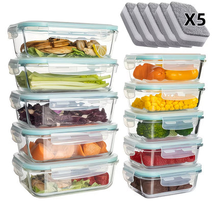 16pcs Airtight Glass Food Storage Containers, Outdoor Picnic, Lunch Box, Microwave, Oven - Perfect for Salads, Fruits, Vegetables And Sandwiches, Airtight Storage, Food Storage Containers (8 Lids + 8 Containers), Comes with Cleaning Pads
