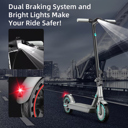 Foldable Electric Scooter 350W Motor, 8.5" Solid Tires, Display, 3-Speed, Large Battery - Portable -Scooter for Urban Commuting, Suitable for Adults