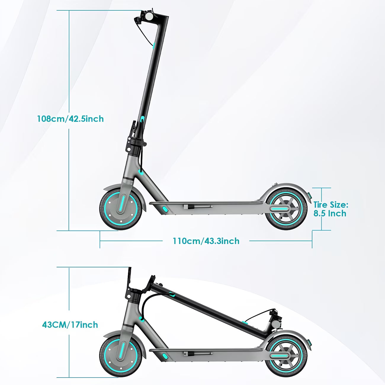 Foldable Electric Scooter 350W Motor, 8.5" Solid Tires, Display, 3-Speed, Large Battery - Portable -Scooter for Urban Commuting, Suitable for Adults