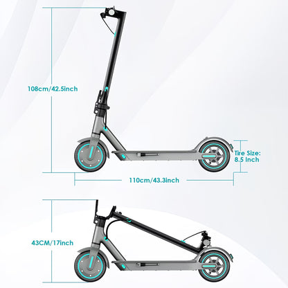 Foldable Electric Scooter 350W Motor, 8.5" Solid Tires, Display, 3-Speed, Large Battery - Portable -Scooter for Urban Commuting, Suitable for Adults