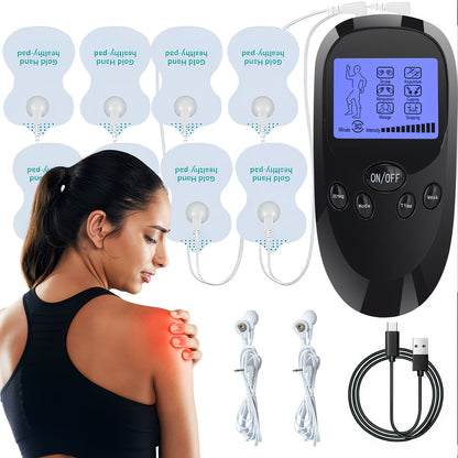 TENS + EMS Dual Channel Muscle Relief Pulse Massager Featuring 8 Electrodes for Alleviating Pain in The Shoulders, Back, And Knees, Aiding in Muscle Recovery from Injuries, Designed for Portability, And an Ideal Gift for Loved Ones!