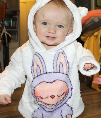 🧸 Labubu SnugglePop™ Hoodie – Cute, Cozy & Ear-Resistible Labubu White Hoodie Light Purple Sitting