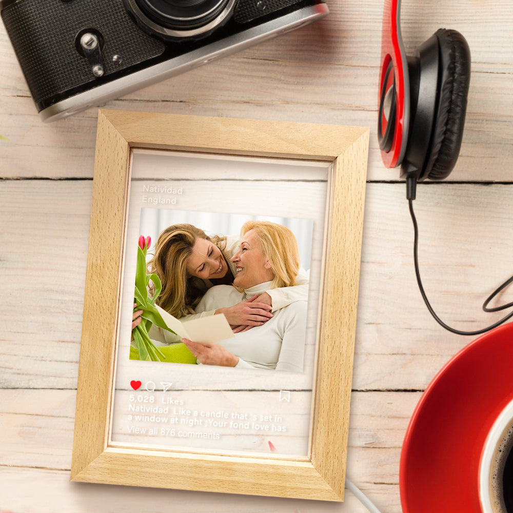 Personalized LED Night Lamp Picture Frame with Photo - Wooden Frame and Instagram Style