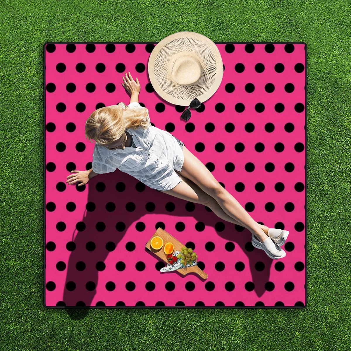 Outdoor Beach/Picnic Blanket Polka Dot Designs (HOT PINK)
