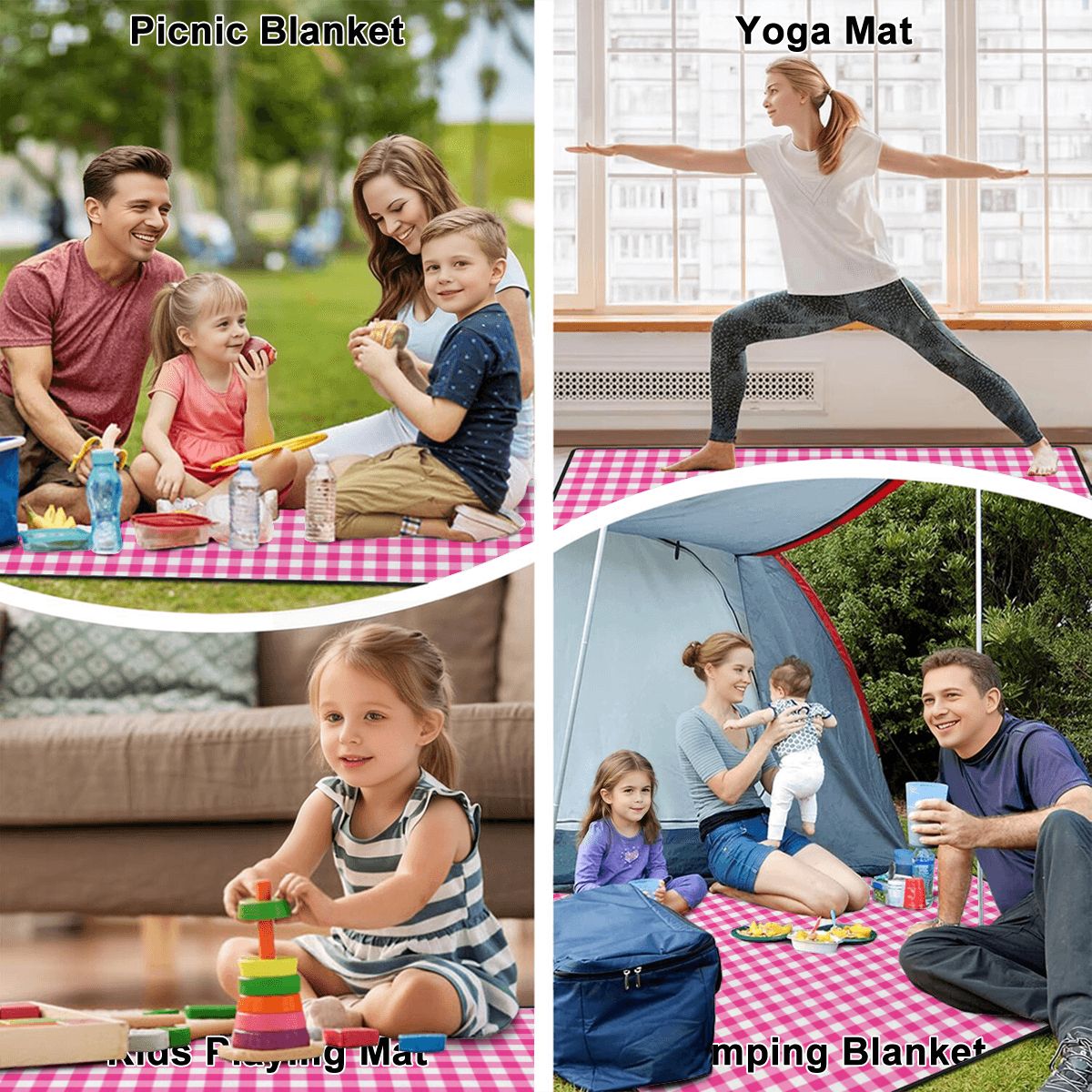 Outdoor Beach/Picnic Blanket (Checker Pink)