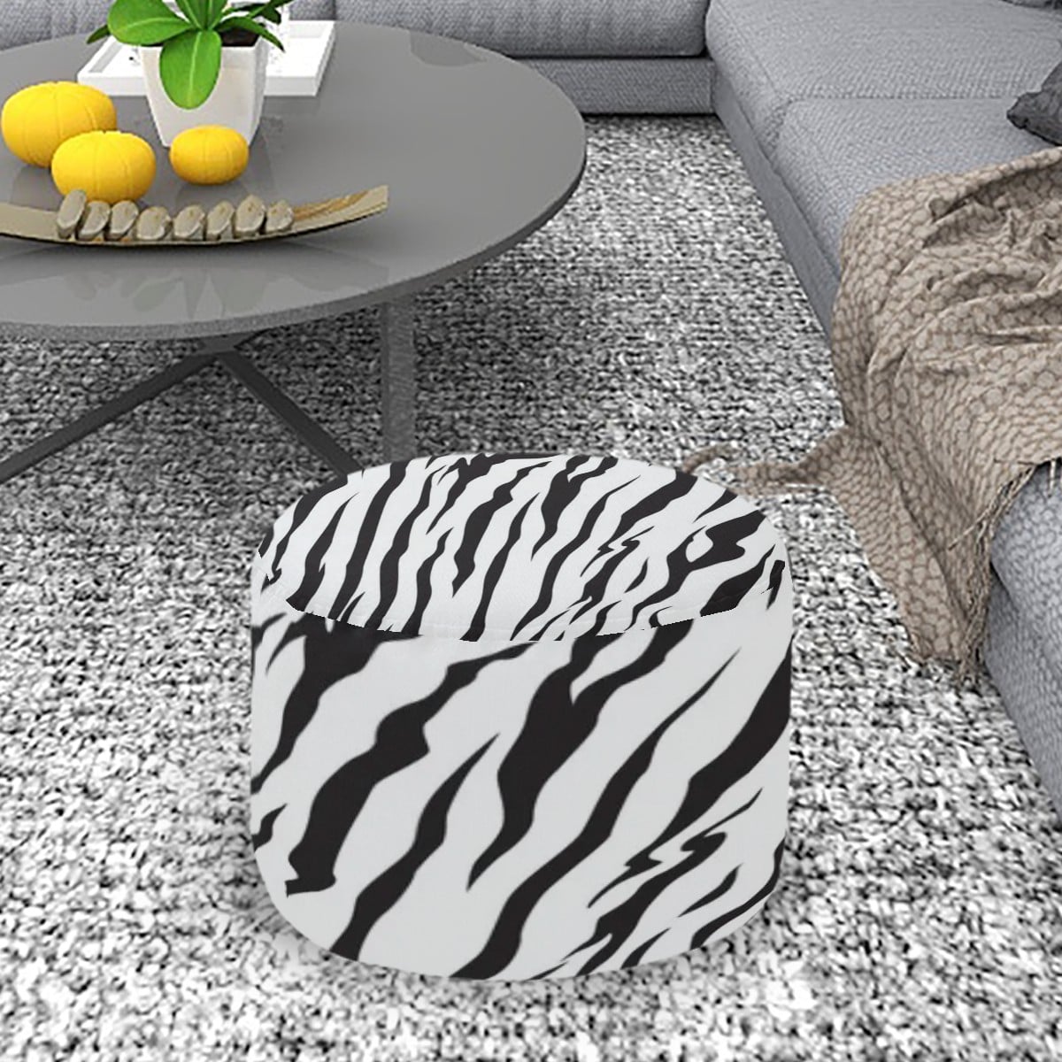 Animal Print Round Pouf Ottoman