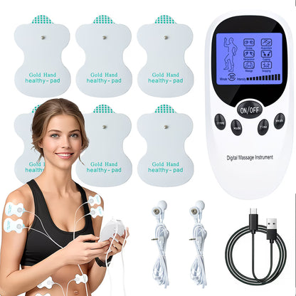 TENS + EMS Dual Channel Muscle Relief Pulse Massager Featuring 8 Electrodes for Alleviating Pain in The Shoulders, Back, And Knees, Aiding in Muscle Recovery from Injuries, Designed for Portability, And an Ideal Gift for Loved Ones!