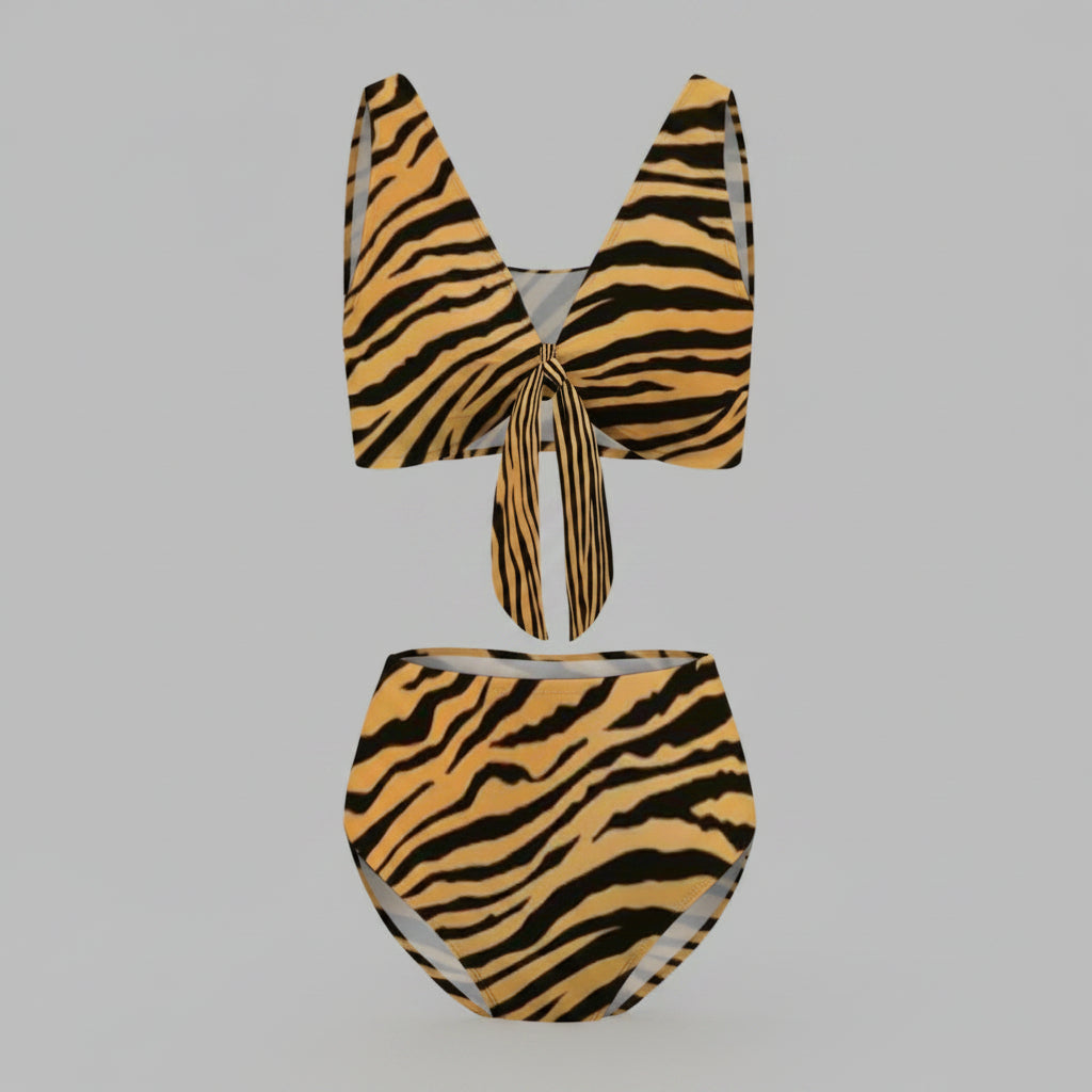 Leopard Print Tie High-Waisted Bikini