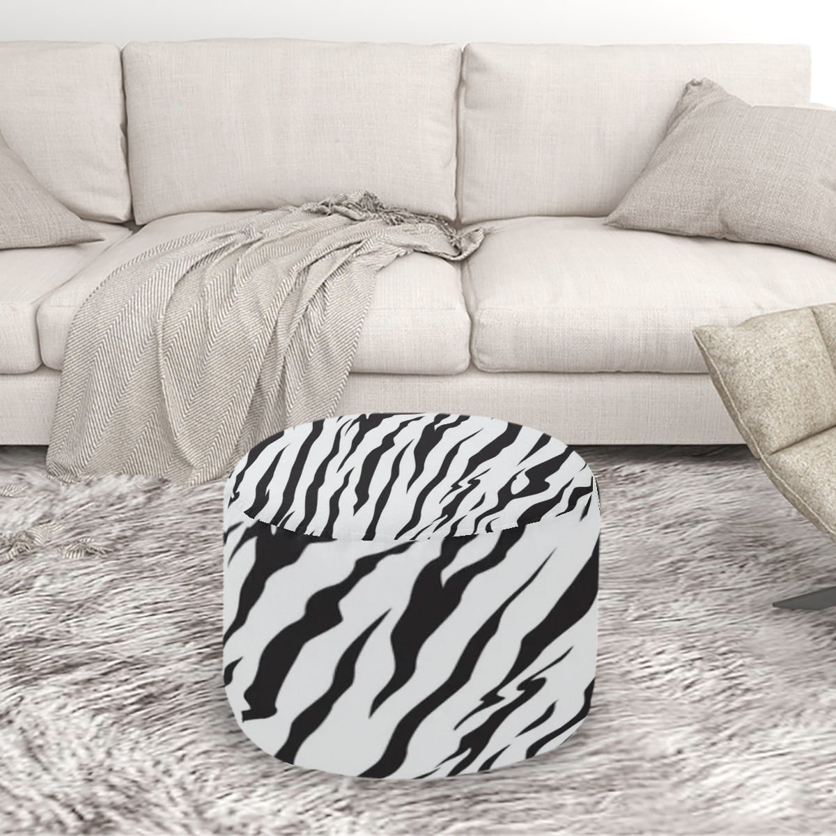 Animal Print Round Pouf Ottoman