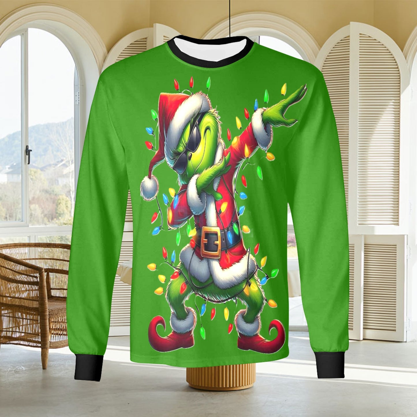 🎄“Resting Grinch Face” Long Sleeve Tee – Men’s Christmas Mischief Shirt - MENS CHRISTMAS SHIRTS  - Men's Long Sleeve T-shirt (GRINCH CHRISTMAS SHIRTS)