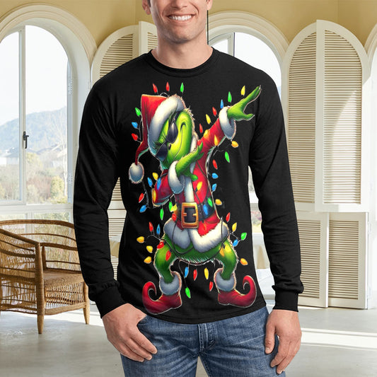 🎄“Resting Grinch Face” Long Sleeve Tee – Men’s Christmas Mischief Shirt - MENS CHRISTMAS SHIRTS  - Men's Long Sleeve T-shirt (GRINCH CHRISTMAS SHIRTS)