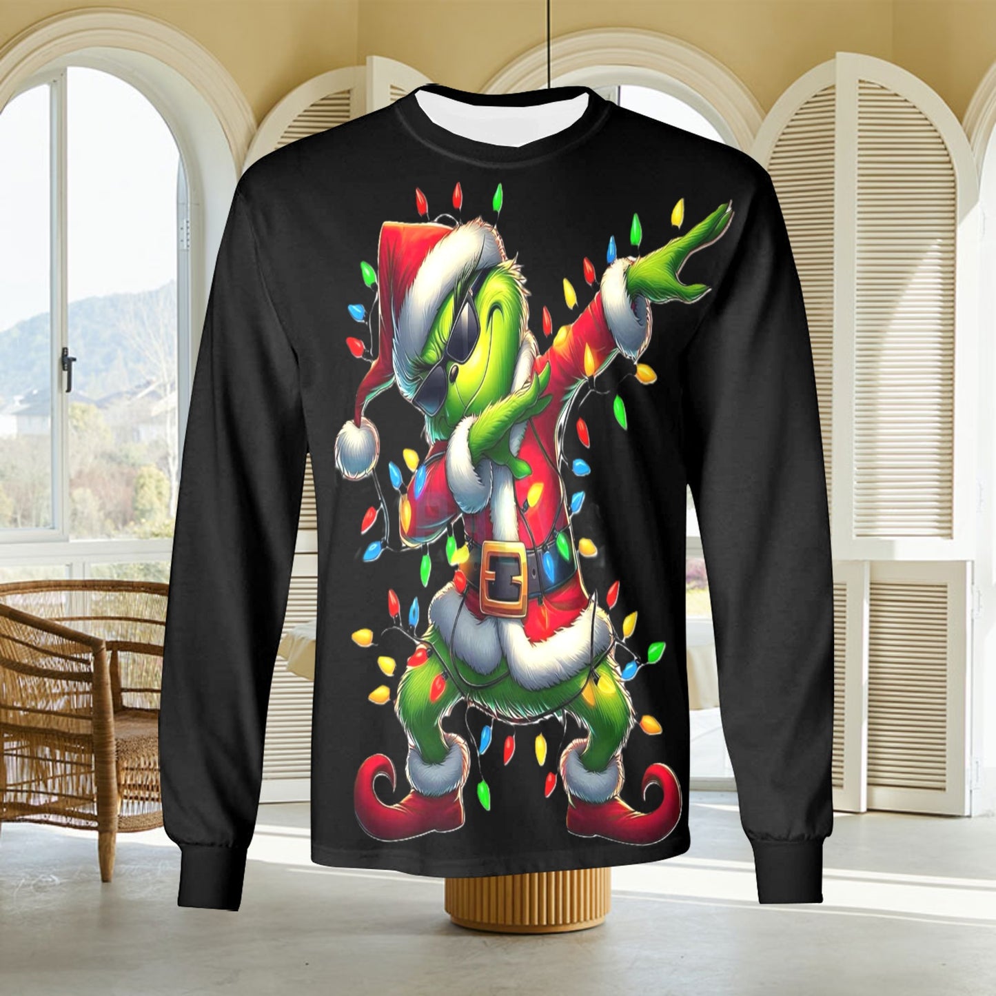 🎄“Resting Grinch Face” Long Sleeve Tee – Men’s Christmas Mischief Shirt - MENS CHRISTMAS SHIRTS  - Men's Long Sleeve T-shirt (GRINCH CHRISTMAS SHIRTS)