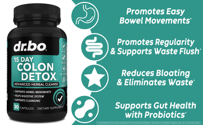 Colon Cleanser Detox for Weight Flush - 15 Day Intestinal Cleanse Pills &amp; Probiotic - Fast Natural Laxative for Constipation Relief - Bowel Movement Supplements for Stomach Bloating, Gut Loss Support