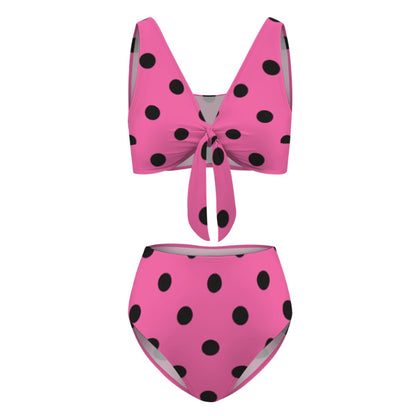 Polka Dot Design Tie High-Waisted Bikini Customized Services