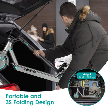 Foldable Electric Scooter 350W Motor, 8.5" Solid Tires, Display, 3-Speed, Large Battery - Portable -Scooter for Urban Commuting, Suitable for Adults