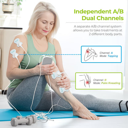 TENS + EMS Dual Channel Muscle Relief Pulse Massager Featuring 8 Electrodes for Alleviating Pain in The Shoulders, Back, And Knees, Aiding in Muscle Recovery from Injuries, Designed for Portability, And an Ideal Gift for Loved Ones!