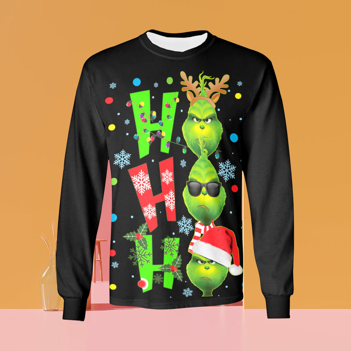 🎄“Resting Grinch Face” Long Sleeve Tee – Men’s Christmas Mischief Shirt - MENS CHRISTMAS SHIRTS  - Men's Long Sleeve T-shirt (GRINCH CHRISTMAS SHIRTS)