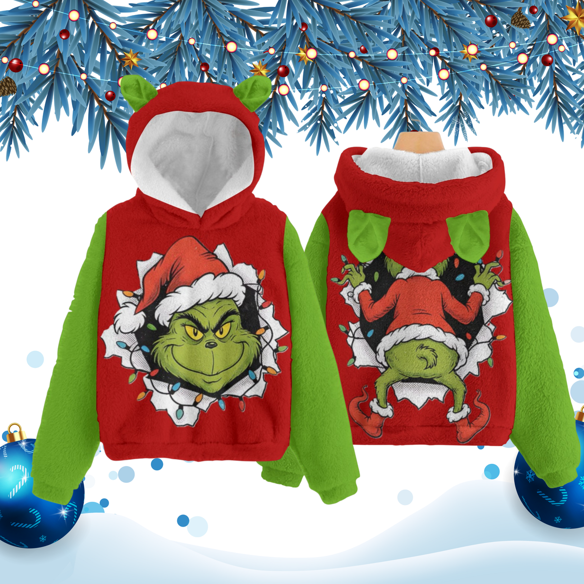 🎄Exclusive Limited Edition Kid’s Grinch Christmas Fleece Hoodie – Cute, Cozy & Holiday‑Ready